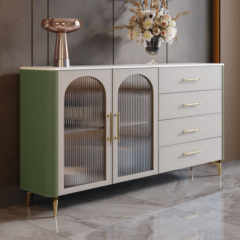 Saddle Leather Storage Sideboard With Glass Door - Green - image 10