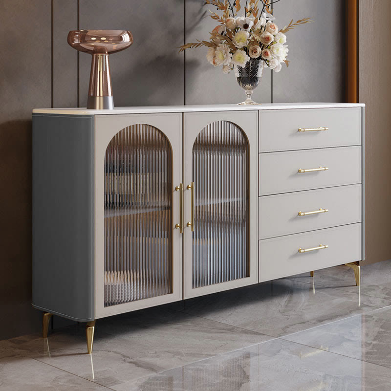 Saddle Leather Storage Sideboard With Glass Door - Grey - image 9