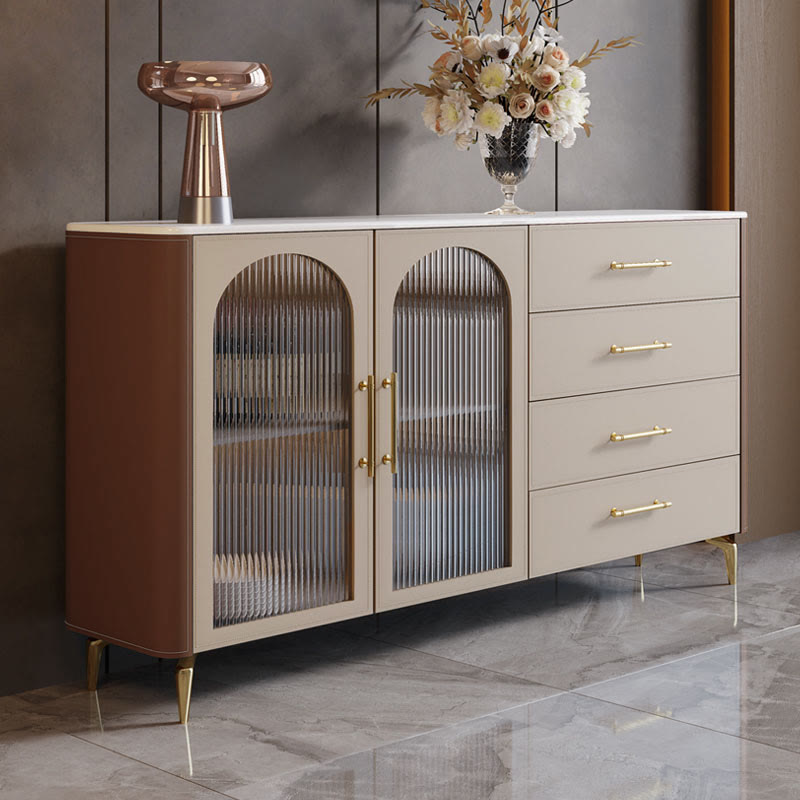 Saddle Leather Storage Sideboard With Glass Door