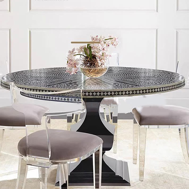 Black Painted Solid Wood Round Dining Table