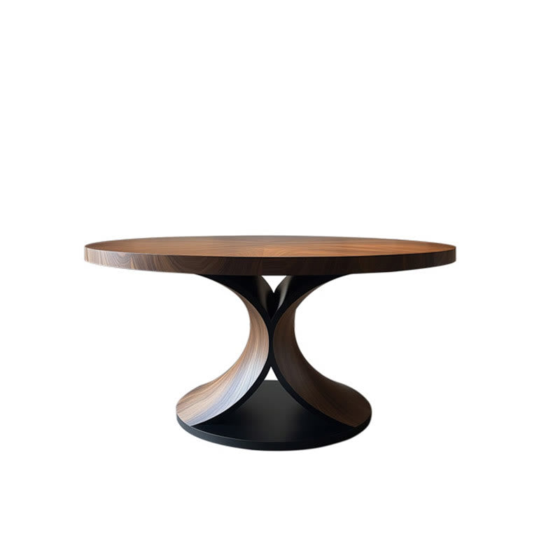 Solid Wood Round Mid-century Walnut Kitchen Room Dining Table - image 2