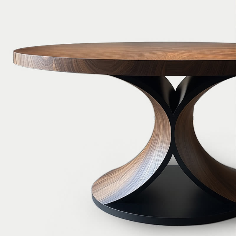 Solid Wood Round Mid-century Walnut Kitchen Room Dining Table - image 5