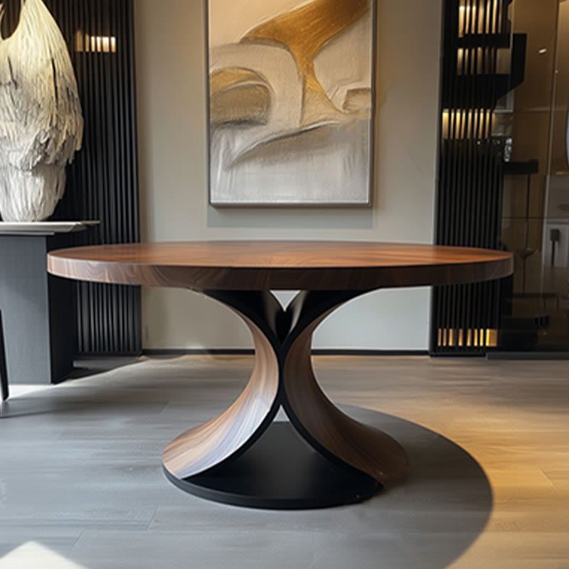 Solid Wood Round Mid-century Walnut Kitchen Room Dining Table - Walnut - W59.05" x D59.05" x H30.51" - image 0