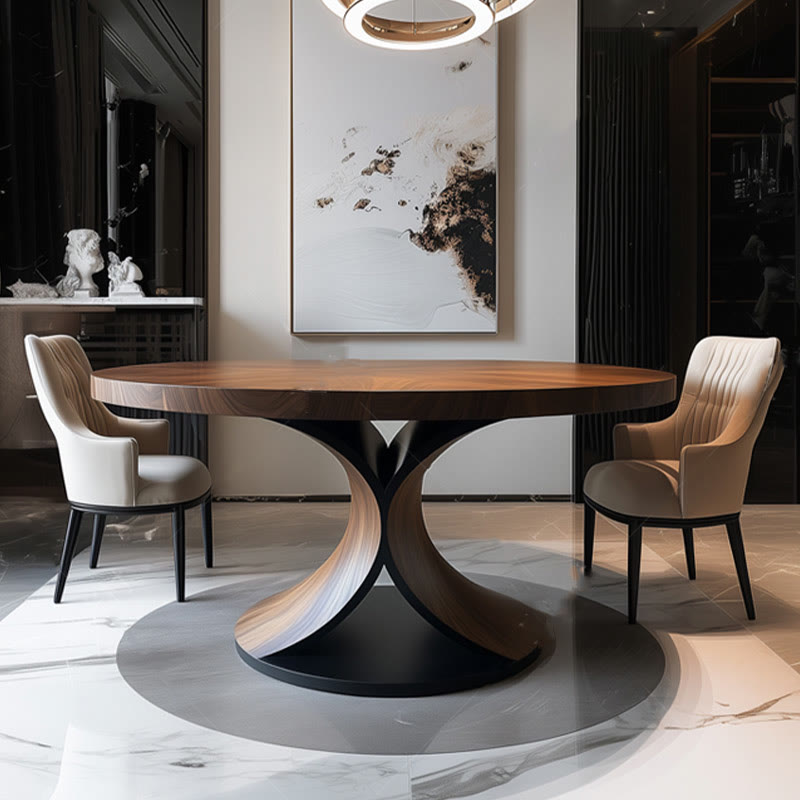 Solid Wood Round Mid-century Walnut Kitchen Room Dining Table - image 3