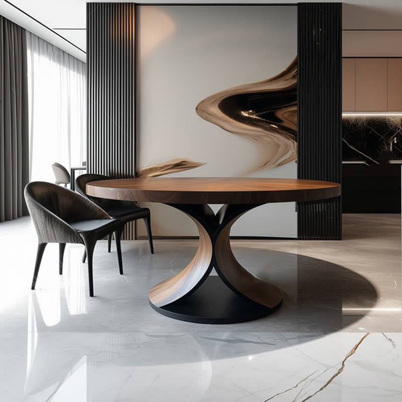 Solid Wood Round Mid-century Walnut Kitchen Room Dining Table - image 4