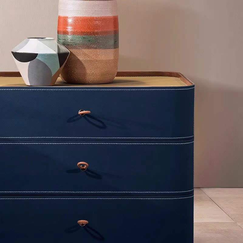Blue Saddle Leather Square Solid Wood Nightstand - image 4