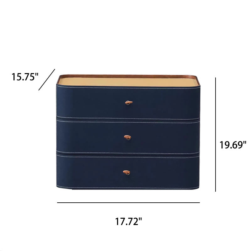 Blue Saddle Leather Square Solid Wood Nightstand