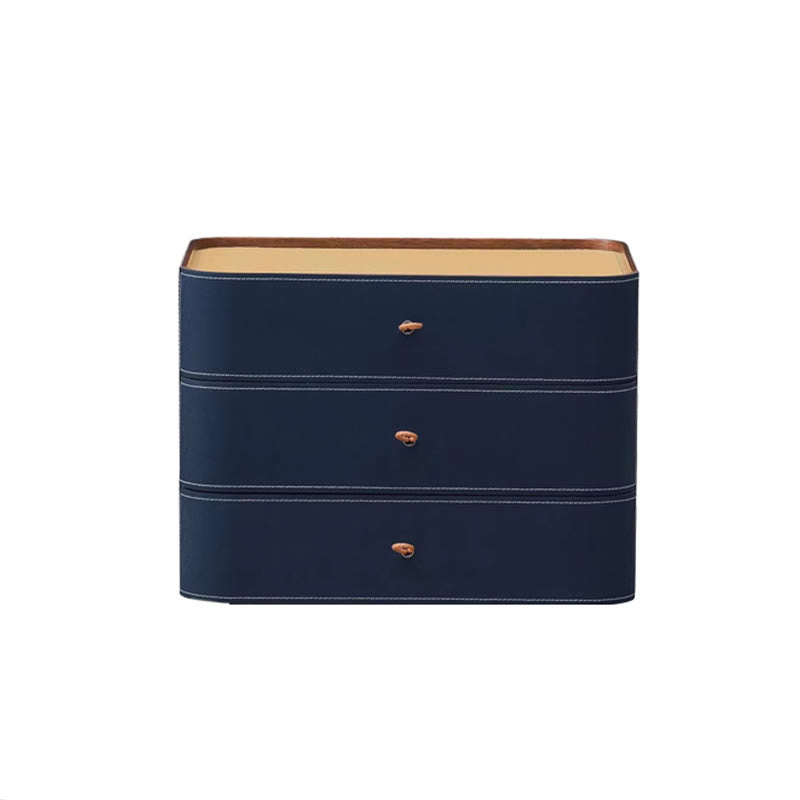 Blue Saddle Leather Square Solid Wood Nightstand