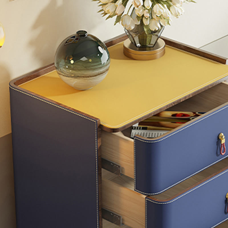 Modern Saddle Leather Three Drawer Nightstand - image 2