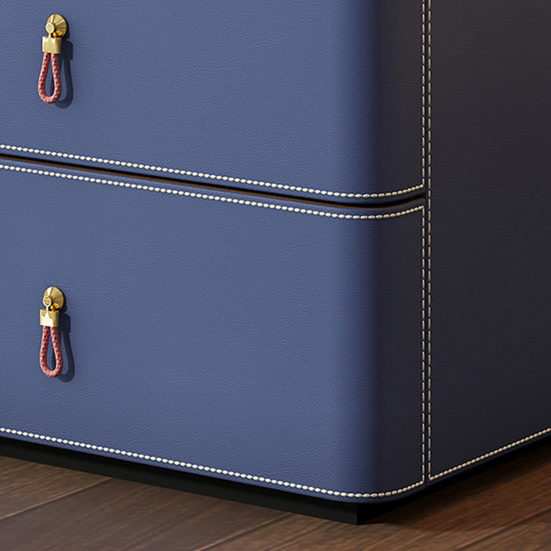 Modern Saddle Leather Three Drawer Nightstand - image 4