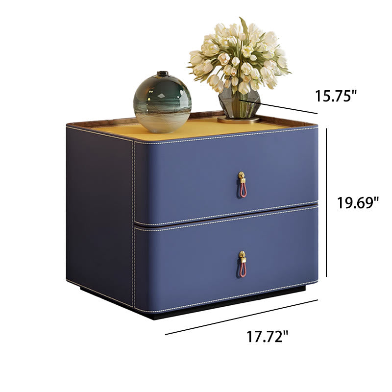 Modern Saddle Leather Three Drawer Nightstand