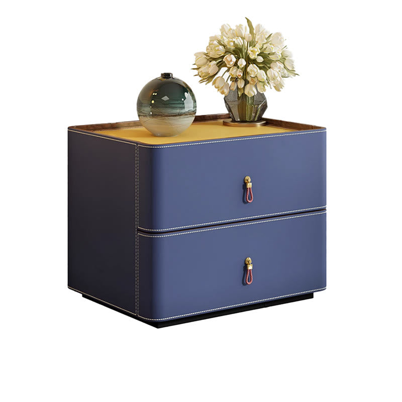 Modern Saddle Leather Three Drawer Nightstand - image 1