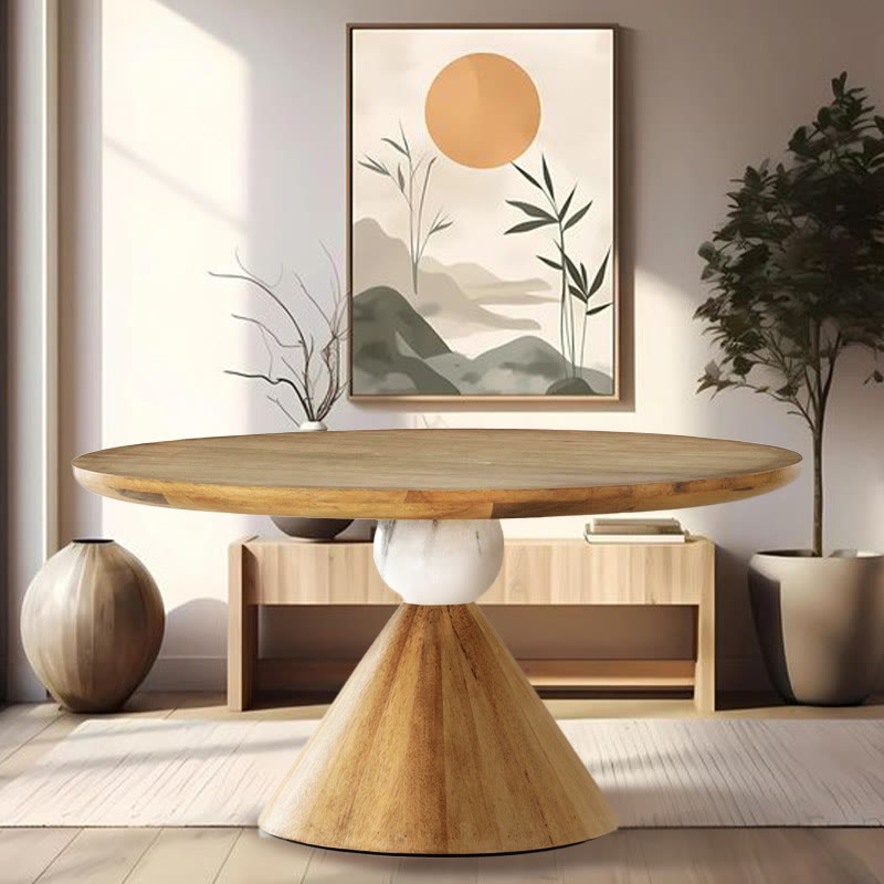 Mid-century Solid Wood Color Round Dining Table