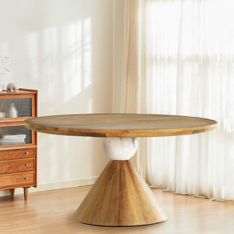 Mid-century Solid Wood Color Round Dining Table