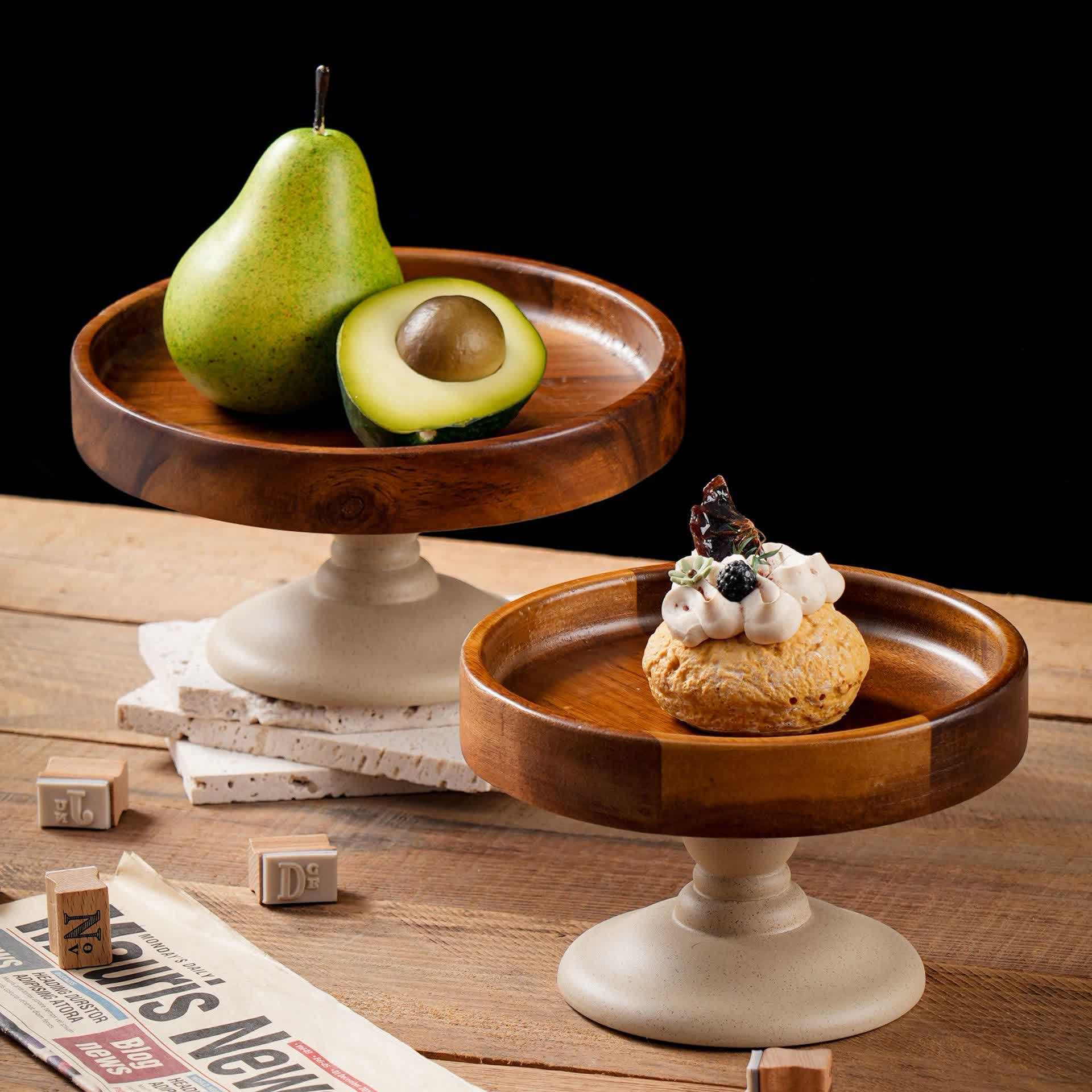 Stand Round Cake Holder Serving Tray - Natural - 7.99" W x 7.99" L x 4.33"H  - image 0