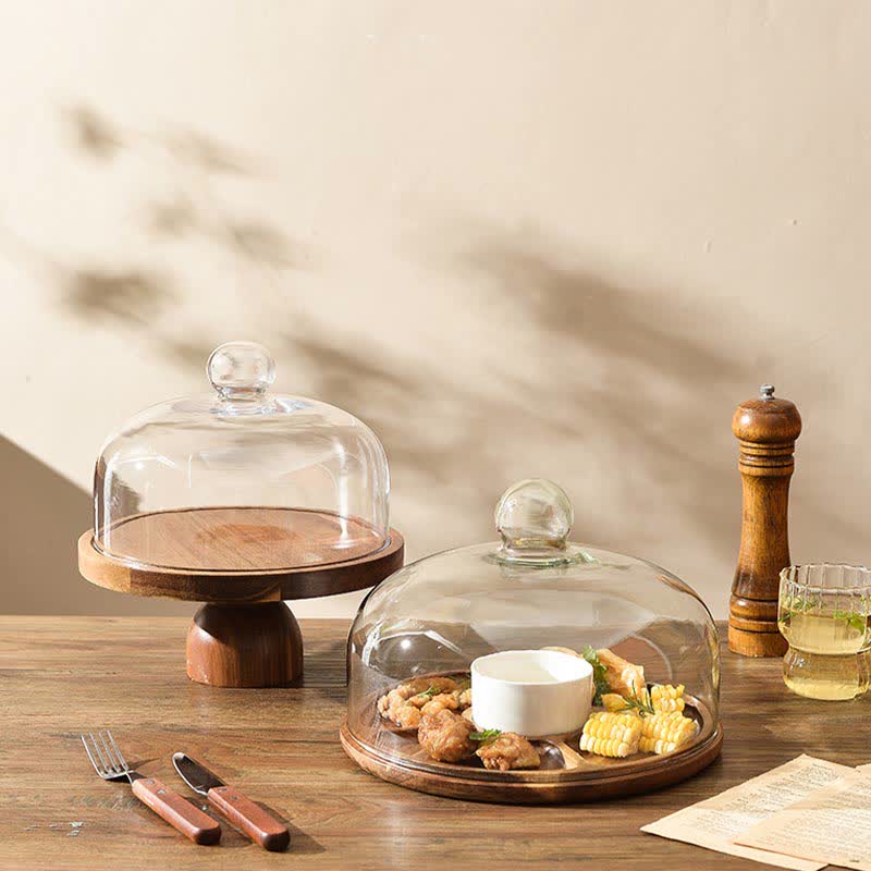 Wooden Transparent Stand Tray Dessert Plate  - Natural - image 0