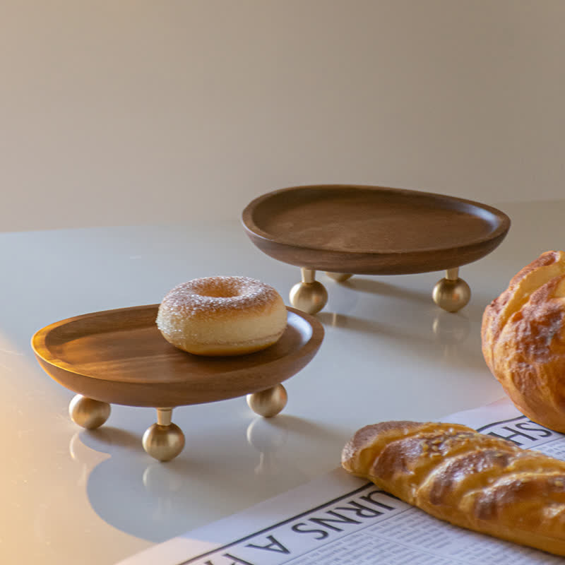 Simple Style Wooden Dessert Tray - Mahogany + Alloy - 2PCS - 6.30" L x 5.12" W x 2.17"H - image 0
