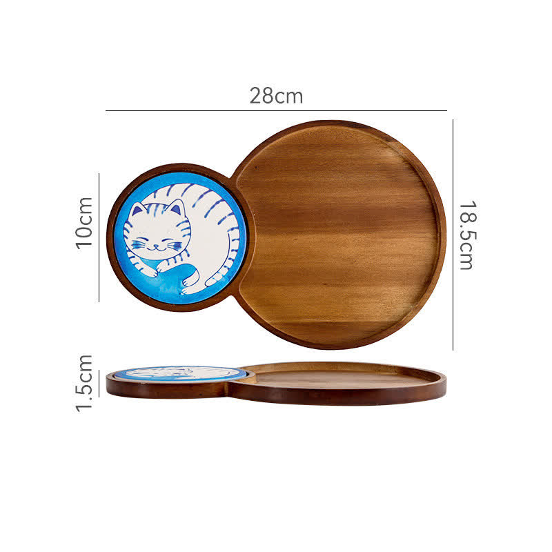Cute Cat Wooden Breakfast Snack Tray  - B - Round - image 7