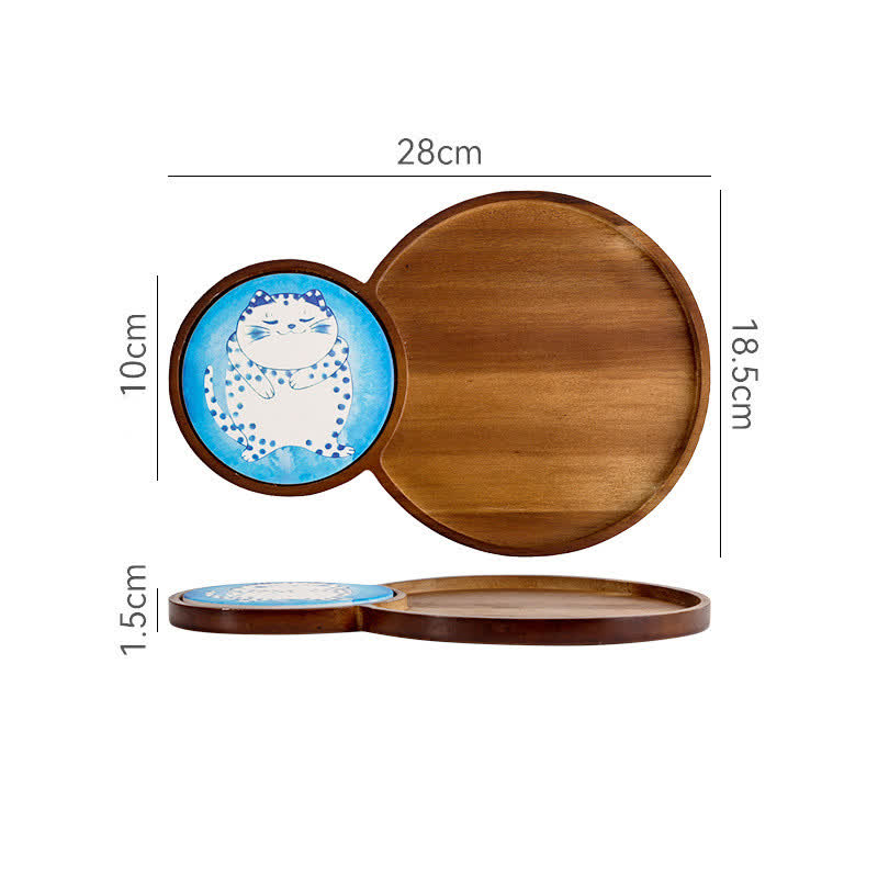 Cute Cat Wooden Breakfast Snack Tray  - A - Round - image 5