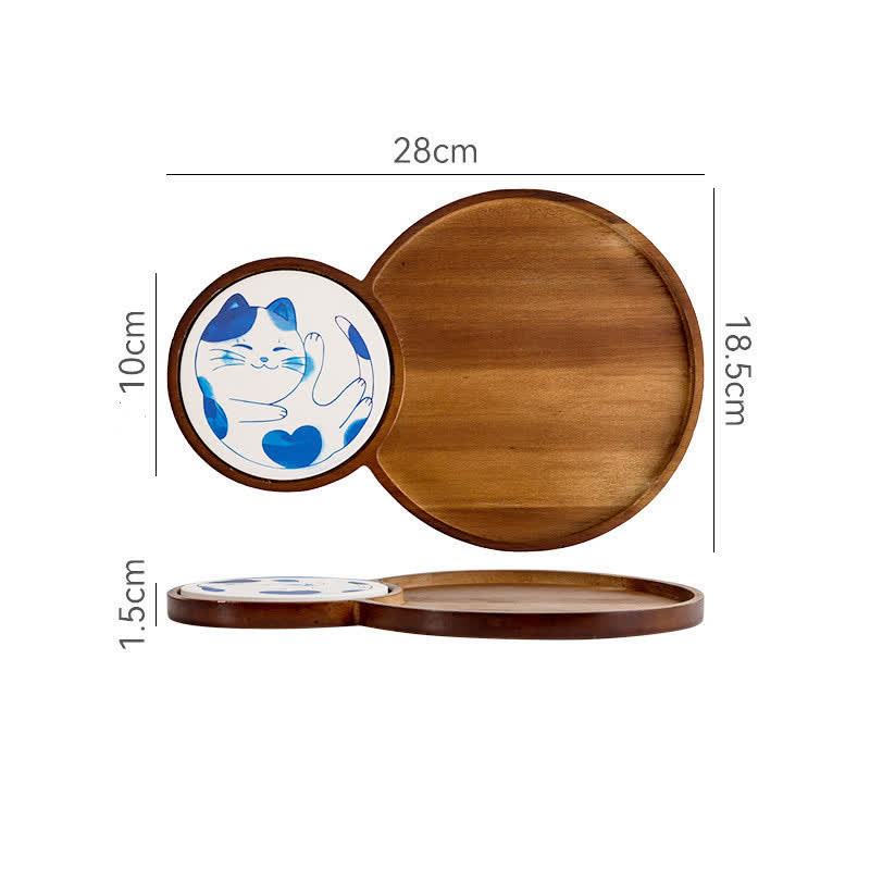 Cute Cat Wooden Breakfast Snack Tray