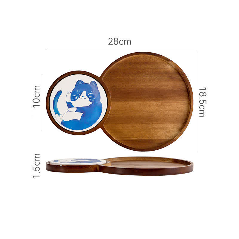 Cute Cat Wooden Breakfast Snack Tray