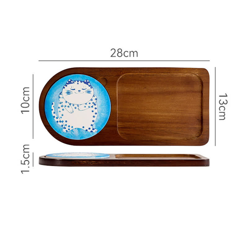 Cute Cat Wooden Breakfast Snack Tray  - A - Rectangle - image 4