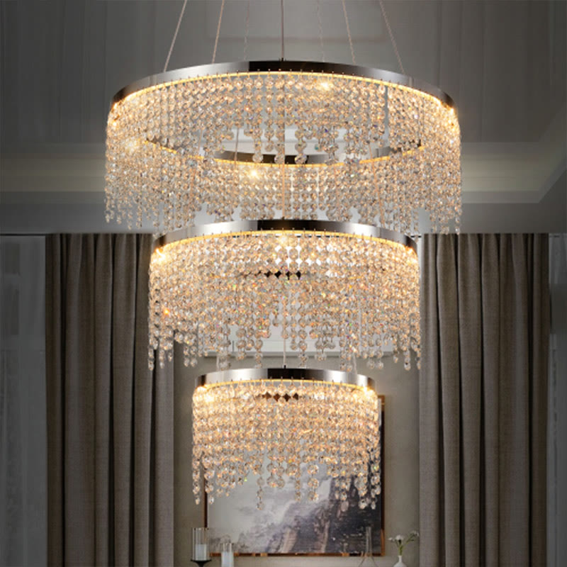 23.6-inch Three-layer Fancy Crystal Chandelier - Sliver+Transparent - image 0