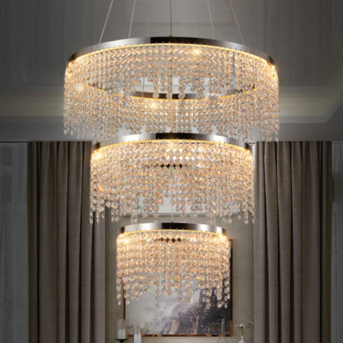 23.6-inch Three-layer Fancy Crystal Chandelier - Sliver+Transparent - image 0