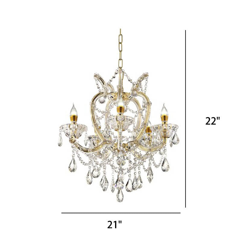 22-inch Gold Luxury Crystal 5-light Led Pendant Lamp