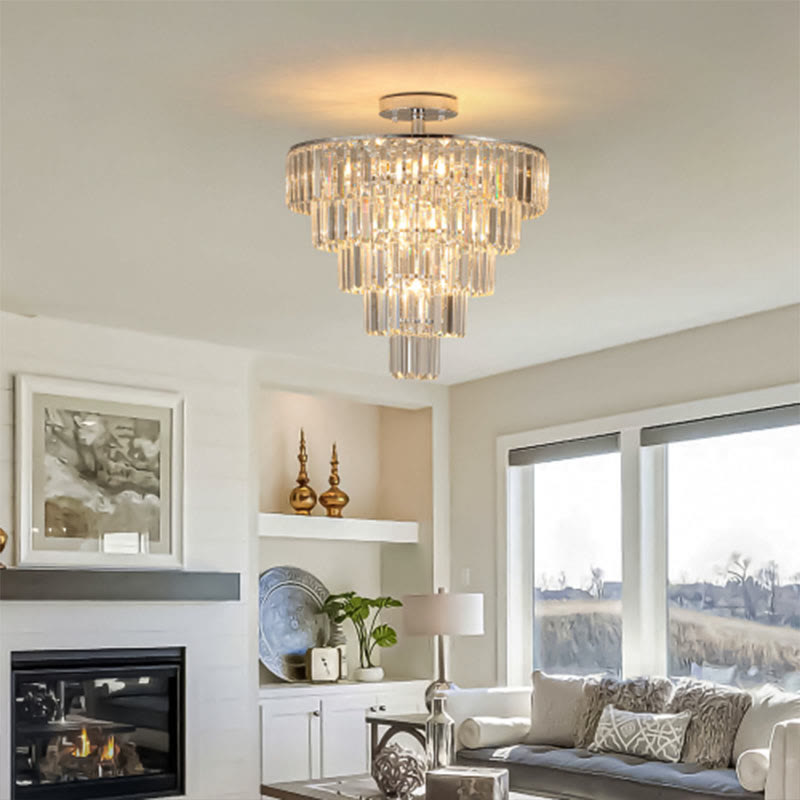 Large Crystal Chandelier In White Chrome Color