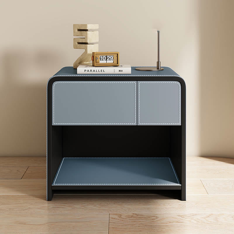 Solid Wood Open Storage Saddle Leather Nightstand - 2xBlue - image 0