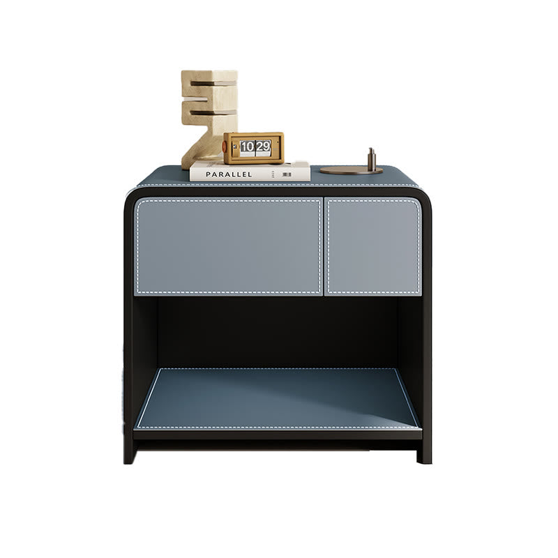 Solid Wood Open Storage Saddle Leather Nightstand