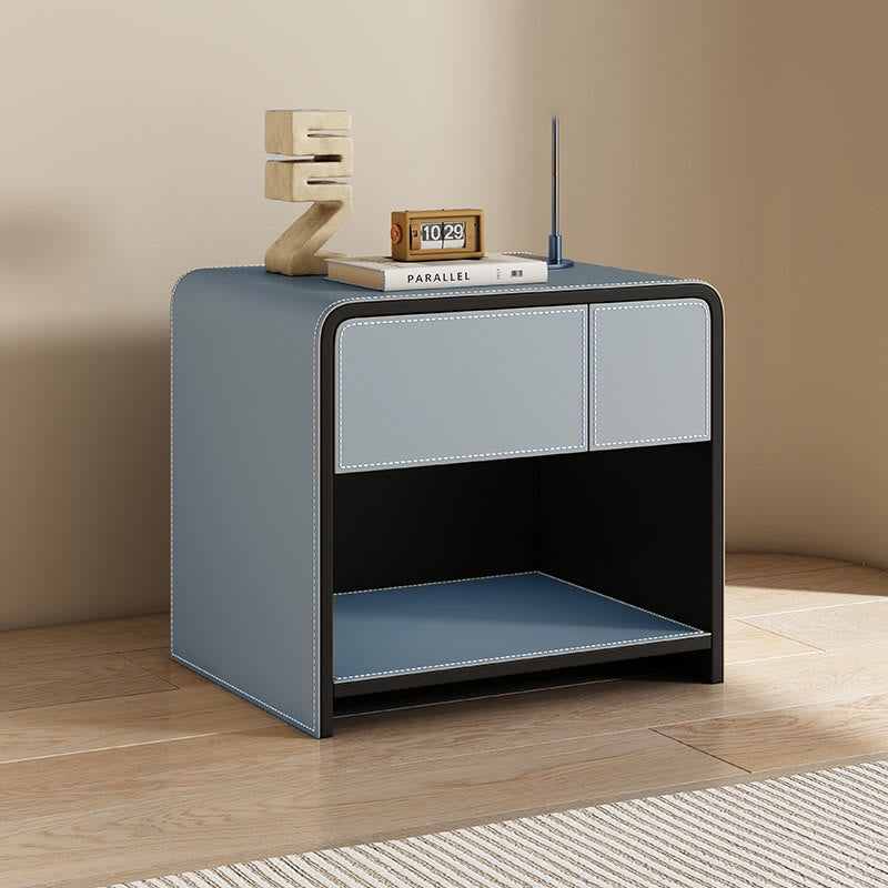 Solid Wood Open Storage Saddle Leather Nightstand - image 2