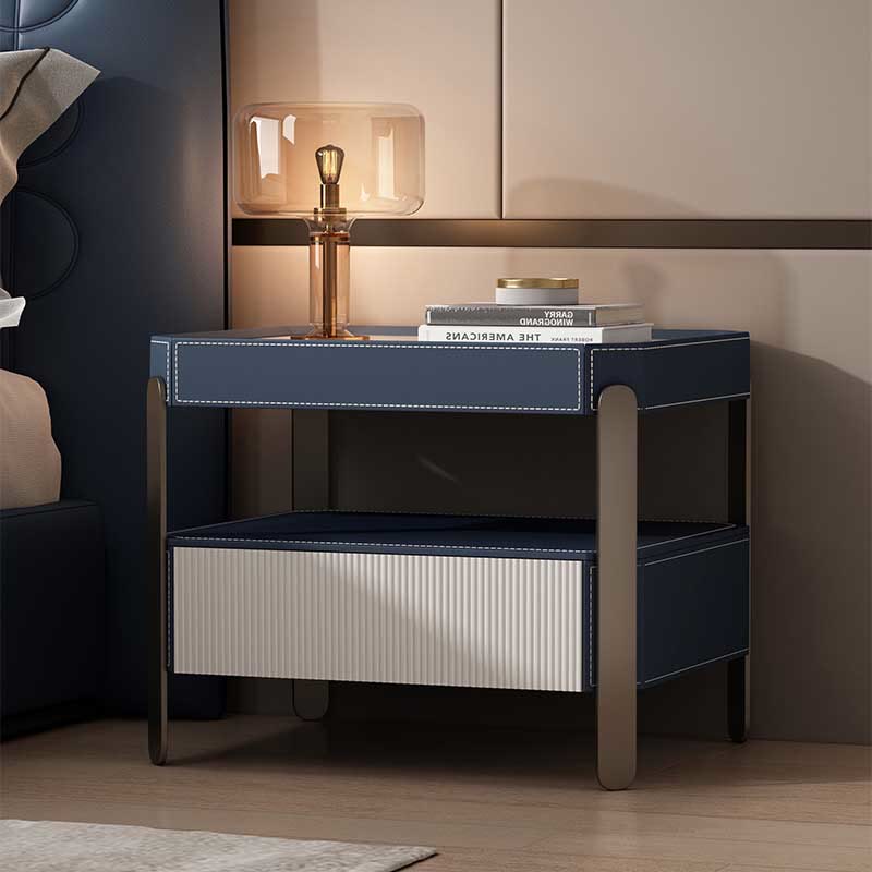 Creative Solid Wood Saddle Leather Nightstand 17.72"