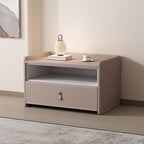Large Size Solid Wood Saddle Leather Nightstand - 2xKhaki - image 7