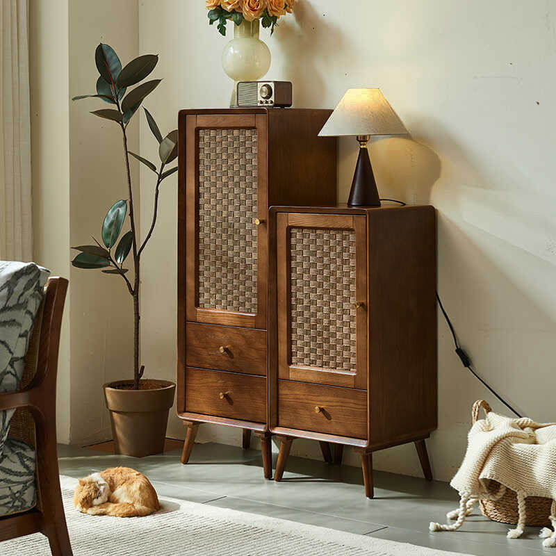 Solid Wood Retro Chest Of Drawers Storage Cabinet - Walnut - H34.65"+H47.24" - image 6