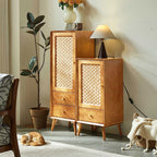 Solid Wood Retro Chest Of Drawers Storage Cabinet - Cherry wood - H34.65"+H47.24" - image 16