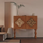 Solid Wood Retro Pattern Storage Cabinet - Walnut - Ash Wood+MDF - image 6