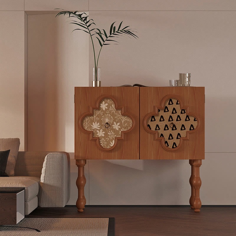 Solid Wood Retro Pattern Storage Cabinet - Walnut - Ash Wood+MDF - image 6