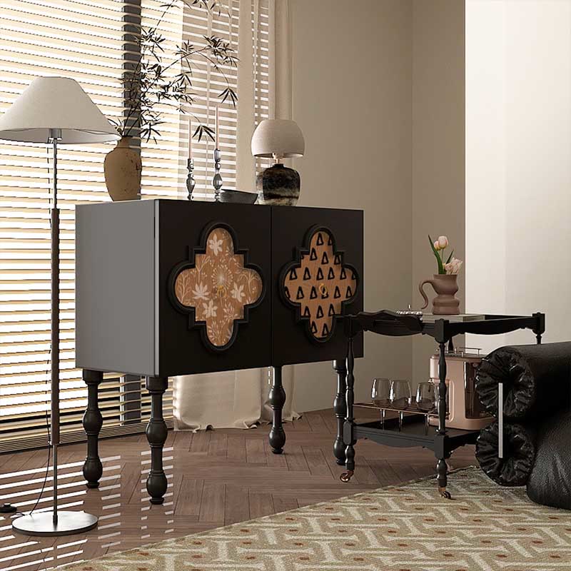 Solid Wood Retro Pattern Storage Cabinet