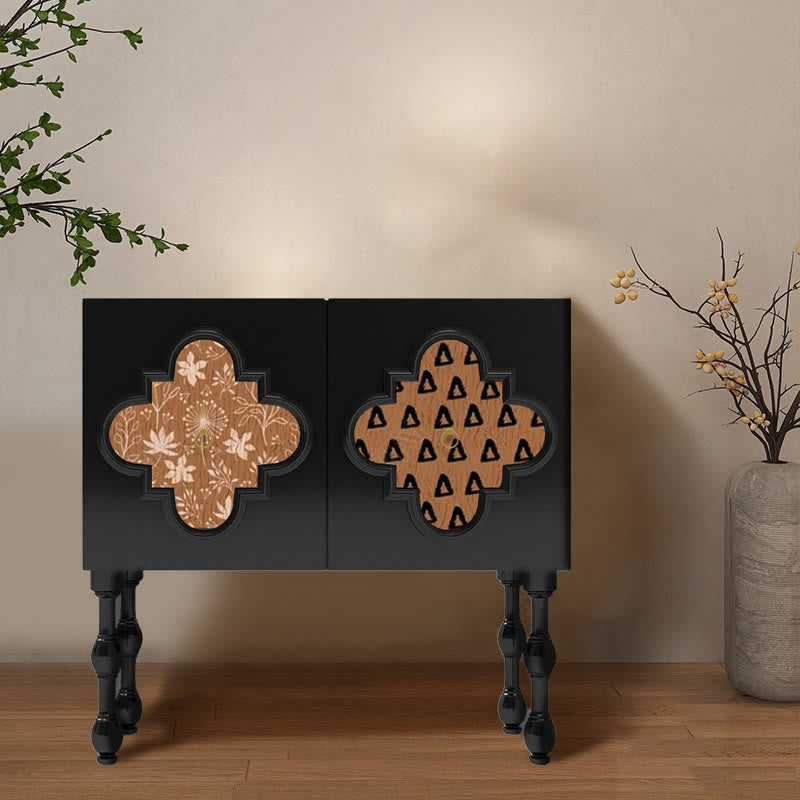 Solid Wood Retro Pattern Storage Cabinet - Black - Ash Wood+MDF - image 0