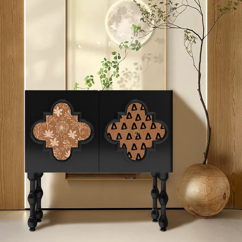 Solid Wood Retro Pattern Storage Cabinet