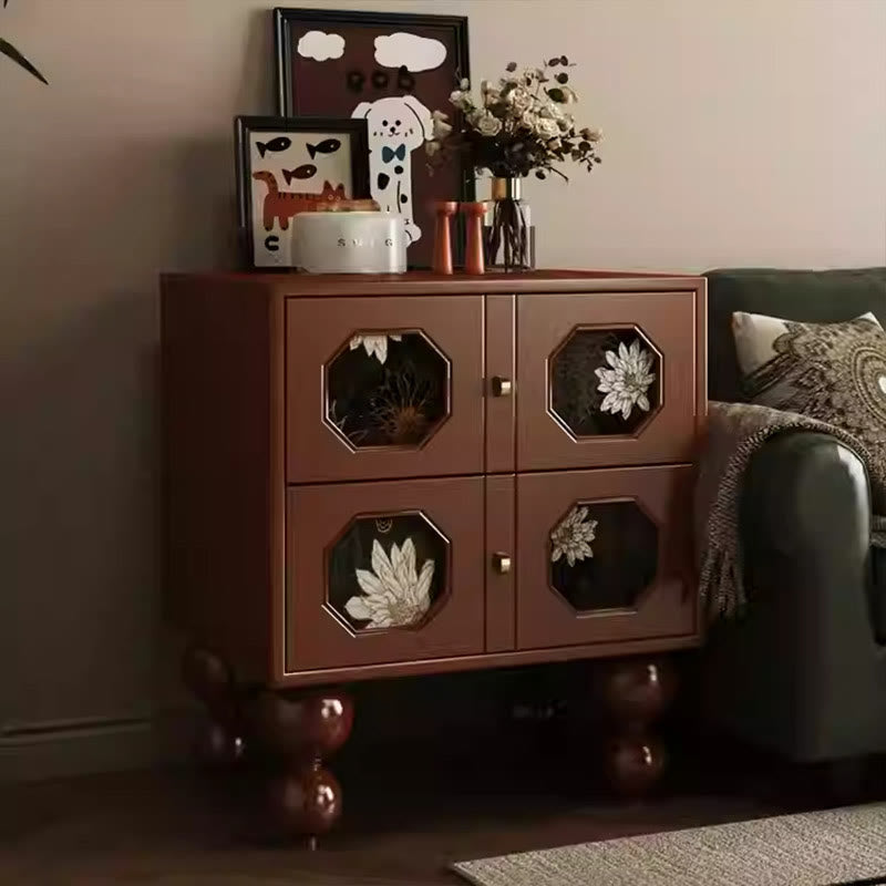 Retro Print Solid Wood Storage Cabinet