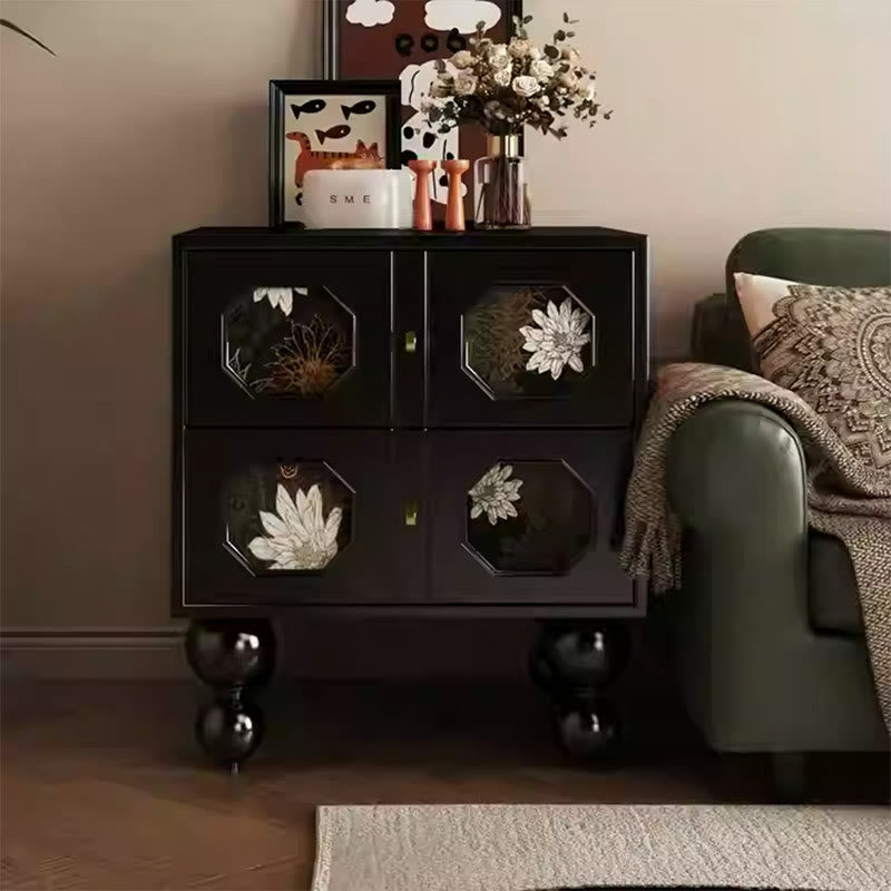 Retro Print Solid Wood Storage Cabinet