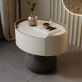 Saddle Leather Nightstand With Mushroom Base - 2xBeige - image 0
