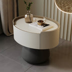 Saddle Leather Nightstand With Mushroom Base - 2xBeige - image 0