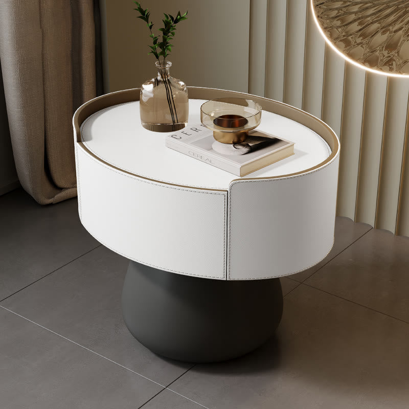 Saddle Leather Nightstand With Mushroom Base - 2xWhite - image 7