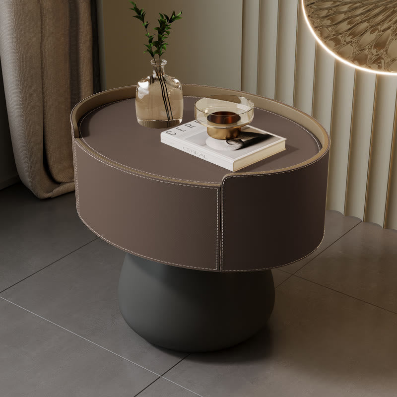 Saddle Leather Nightstand With Mushroom Base - 2xDark Brown - image 6