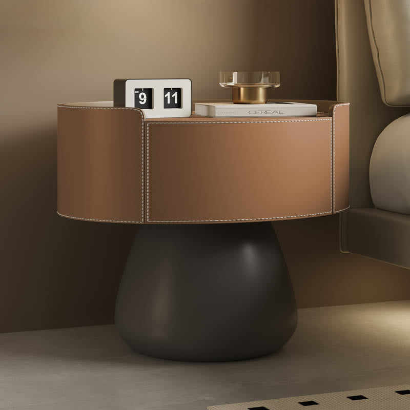 Saddle Leather Nightstand With Mushroom Base