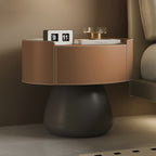 Saddle Leather Nightstand With Mushroom Base - 2xLight Brown - image 9
